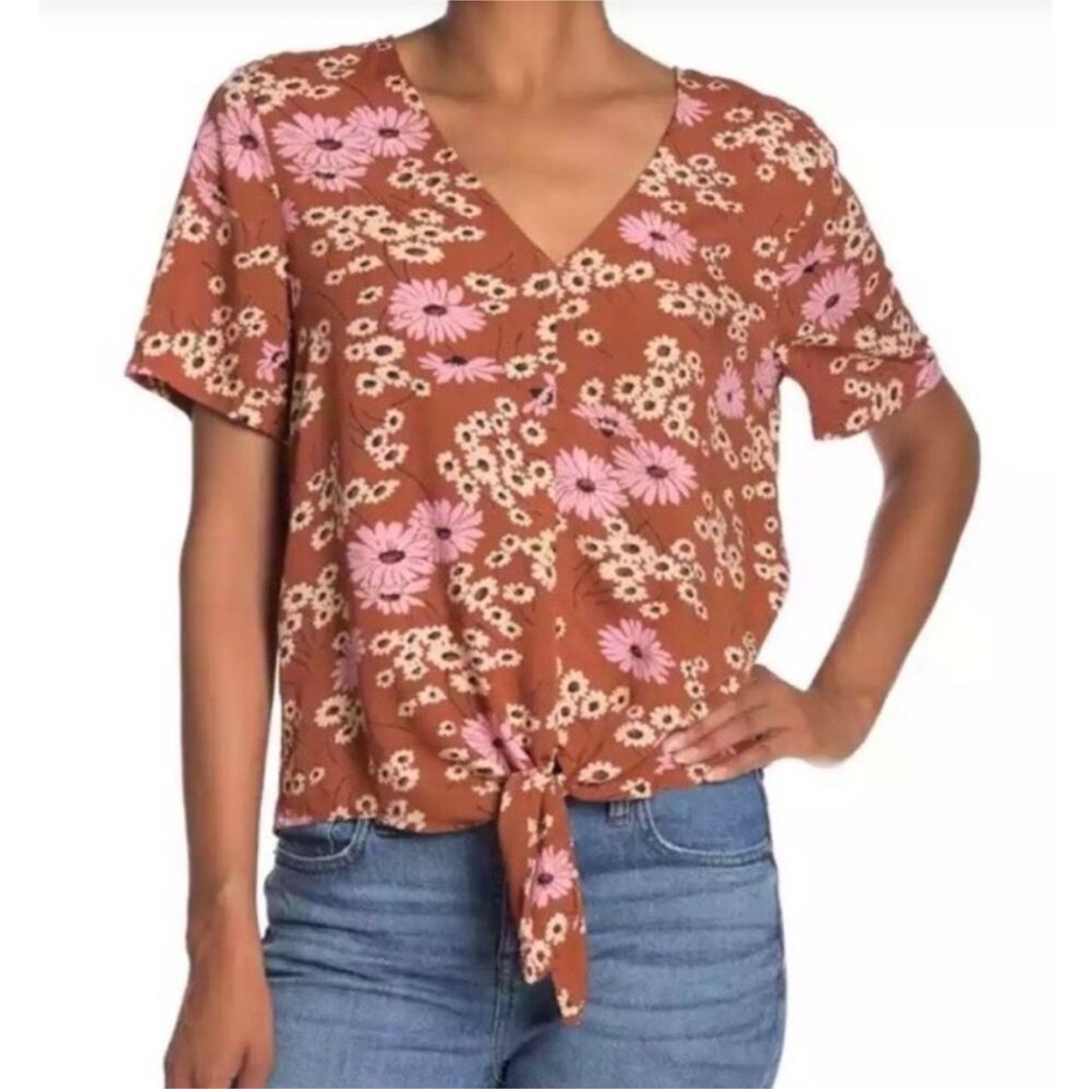 Madewell Floral Orange Tie-Front Top